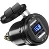 Kioylmo Caricabatteria da auto USB a ricarica rapida, adattatore DIN a doppio QC 3.0 USB per motocicletta, caricatore accendisigari per auto con schermo di voltmetro per BMW moto da 12 V/24 V