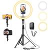 YOHOOLYO 12 Ring Light con Treppiede 64 Anello Luminoso LED con 10 Luminosità 3 Modalità di Illuminazione, Treppiede Smartphone Selfie LED Anello Luce per Trucco, Fotografia, YouTube e Video Selfie