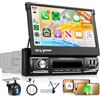Rimoody 4G+64G Android Autoradio 1 Din con 7 Pollici Schermo Retrattile Manualmente con Senza Fili Carplay Android Auto GPS Mirror Link Bluetooth WiFi/FM/RDS/EQ/2 USB Comandi al Volante Telecamera Posteriore