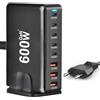Ghekkli Stazione di ricarica USB C da 600 W con 8 porte - GaN - Caricatore rapido con porta PD da 140 W - Alimentatore da scrivania per laptop tablet e smartphone - più volte compatibile con MacBook