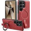 Lunivop Compatibile con Samsung Galaxy S25 Ultra Case Grip Strap Lanyard Anello in pelle Cavalletto 【Compatibile con Magsafe】 Custodie magnetiche per telefono da per S25 Ultra 6,9 ''2025 (rosso)