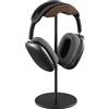 QinCoon Supporto per cuffie, supporto per auricolari in noce e alluminio, porta cuffie da gioco con base solida pesante per tutti i caschi (nero)