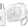 R-fun Custodia R-fun per AirPods Pro 3 2025, antiurto di livello militare, trasparente, design con coperchio a scomparsa con kit di pulizia per AirPods Pro 3, bianco trasparente