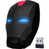 Aikchi Mouse wireless Iron Man, mouse ottico silenzioso, risparmio energetico automatico, DPI regolabile, luce decorativa a LED (nero)
