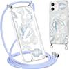 Krdvekm Cordino Cover per iPhone 12 Pro / 12 6,1'', Aesthetic Conchiglia Motivo Disegno Magnetica Trasparente PC Compatibile con MagSafe Case Corda Laccio Antiurto Protettiva Custodia per Ragazze, Blu