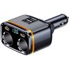Giantdeer 145W USB C Caricabatteria Adattatore con LED Voltmetro,12V/24V Doppio Adattatore Accendisigari 2 Prese, Sdoppiatore Accendisigari per Auto per Tablet GPS，2 USB + 2 PD Caricabatteria da Auto