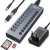 WENTER Hub USB 3.0 alimentato, Wenter 10 porte USB Hub Splitter con singoli interruttori LED On/Off