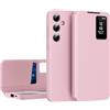 YANJIEER ESONG Smartphone Cover per Samsung Galaxy S25+ Plus, Custodia in Pelle Flip Folio Libro Intelligente Case, Smart Clear View Cover portafoglio Antiurto Protezione Shell Rosa