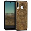 kwmobile Custodia Compatibile con Huawei P30 Lite Cover - Back Case in Legno con Bumper in Silicone TPU - Sole indiano marrone scuro