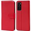 Verco custodia per Huawei P40, Case per Huawei P40 Cover PU Pelle Portafoglio Protettiva, Rosso
