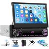 SIXTOP Autoradio 1 Din con schermo retrattile da 7 pollici Autoradio Single Din con Mirrorlink cablato, Bluetooth Handsfree FM Type-C 2USB AUX EQ MIC SWC+Reverse Camera