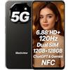 Blackview Shark 6 5G Smartphone con IA, 12GB+128GB, Display 6.88 HD+ 120Hz, 3 Assistenti IA Integrati, Doppia Fotocamera 16MP+8MP, Dual SIM Dual 5G Cellulare, Android 15 Sbloccato, GPS NFC, Nero