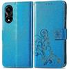 RankOne Custodia in Pelle per HONOR X5 Plus (6.56 Inches), Cover a Portafoglio con 3 Fessure per Carte 1 Tasca Portamonete Motivo Quadrifoglio - Blu