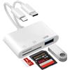 Denlane Lettore di schede SD a doppio connettore per iPhone e Android - lettore di schede di memoria Lightning/USB-C SD/TF con porta USB OTG