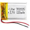 Liter energy battery Batteria 302025 LiPo 3.7V 120mAh 0.444Wh 1S 5C Liter Energy Battery per l'elettronica Ricaricabile Telefono Portatile Smartwatch Orologio GPS - Non adatto per Radiocomando 27x20x3mm (120mAh|302025)