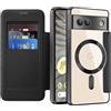 QIWEIQING Cover Magnetica per Google Pixel 7A Ricarica wireless magnetica, [Blocco RFID] Porta Carte Protezione Fotocamera Custodia con Patta Trasparente Cover per Google Pixel 7A. Nero JDC