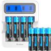 Kratax Batteria al litio AAA, ricaricabile 1,5 V, batterie al litio AAA, 1100 mWh (1,5 V/733 mAh), alta capacità, potenza costante, lunga durata, 8 batterie AAA da 1,5 V con caricatore per display LCD