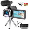 Hojocojo Videocamera, 4K, 36 MP, per fotocamera digitale YouTube 30 FPS, schermo IPS girevole a 270°, con zoom digitale 18x, treppiede, 32G SD & batterie