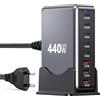 Suoxiom 440W Caricatore USB C Multiplo - Stazione di Ricarica USB Multipla GaN III Sicuro 8 Port, Caricabatterie Multi USB Portatile da Viaggio con PD 100W per Laptop/QC 18W, Compatibile con i-Pad