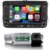 Kalakus Autoradio Android con schermo + telecamera posteriore per VW Amarok Beetle Bora Caddy Golf MK5 MK6 Jetta Passat Scirocco Polo 7 pollici Wireless CarPlay Android Auto con Bluetooth FM/AM RDS WiFi GPS