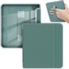 GIOPUEY Cover Compatibile con Tolino Vision Color/Vision 6, Flip Pelle + PC TPU Trasparente Case con Cinturino Guscio Rigido Posteriore - Dark Green