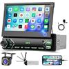Hikity 1 Din Bluetooth Autoradio Schermo Ribaltabile 7 Pollici Touchscreen Stereo Auto con Telecamere Retromarcia, Supporto Mirror Link, FM, USB Tipo C AUX-in Port