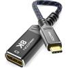 deleyCON Adattatore USB-C a DisplayPort 8K per Monitor (8K@60Hz / 4K@120Hz) Alluminio, Thunderbolt 3/4, iPhone 17 16 15 Pro Max Air, MacBook, iPad Pro/Air, Galaxy S25 S24 S23, Notebook, Tablet