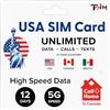 TSIM Carta SIM USA 12 giorni per viaggiare! Dati illimitati, chiamate e messaggi in USA, Canada e Messico. SIM prepagata per turisti.