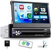 SIXWIN 4GB+64GB Android 13 1 Din Radio con Wireless Carplay e Android Auto,7 Pollici Manual Pieghevole Touchscreen Stereo con WiFi GPS Bluetooth RDS/FM USB Controllo del Volante