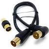 Drut Cavo coassiale per Antenna TV RF ad Angolo retto Maschio-Maschio Corto da 40 cm con accoppiatore Femmina-Femmina connettori Dorati 75 Ohm, 3C2V 1,3 Piedi Nero
