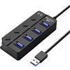 Xingdianfu Hub USB 3.0 Sdoppiatore USB Multi USB Porta Con Interruttore Separato e Spie LED, 4 Porta USB 3.0 Hub Alimentato, per Veloce Trasferimento Dei Dati & Ricarica