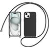 MEIQIBAO Custodia Compatibile con Cinturino a tracolla IPhone 15, cinturino in silicone liquido TPU per la copertura del paraurti della collana. (Nero)