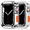 Amizee 2 Pezzi Cover Robusta Cover Compatibile con Apple Watch Series 9/8/7 45mm Series 6/SE/5/4 44mm, Custodia Protettiva Placcato TPU Antiurto Compatibile con iWatch (Argento/Trasparente)