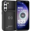 NEWDERY Custodia con batteria portatile di backup (ricarica wireless Qi, sincronizzazione dati) per Samsung S23, 4700 mAh, nero