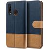 BEZ Cover per Huawei P30 Lite, Custodia per Portafoglio Huawei P30 Lite Protettiva in Tela e PU Pelle Portafoglio Flip Cover con Chiusura Magnetica, Blu Navy