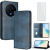 OUEAYIEN Cover per Honor Magic8 Pro Custodia a Libro con Vetro Temperato Blocco RFID Antiurto Pelle Portafoglio Porta Carte Supporto Vintage Flip Custodia per Honor Magic 8 Pro 8Pro Magic8Pro Blu