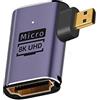 cablecc Adattatore di estensione UHD da micro HDMI maschio a HDMI 2.1 femmina ad angolo retto adattatore convertitore oro supporto 8K 60Hz HDTV
