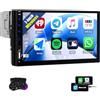 CAMECHO Autoradio 1 Din Wireless Carplay Android Auto Bluetooth Radio con 7 Pollici Schermo LCD Touchscreen HD con Mirror Link Controllo del volante +USB AUX SD Card Connettori