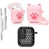 LEWOTE Custodia protettiva 3 in 1 compatibile con Apple AirPods (2a/1a generazione) custodia protettiva divertente con kit di pulizia e portachiavi (zampa di gatto rosa)