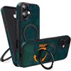 COODIO Cover in Pelle con Supporto Girevole di 360° per iPhone 16 6,1 Pollici, Custodia Magnetica Compatibile con MagSafe, Cover Sottile e Creativa, Verde Scuro