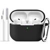 Mastten Masten Compatibile con AirPods Pro 3 Custodia - Case Protettive in Silicone per Apple AirPods Pro 3 Case Cover 2025 - Custodia Morbida a Prova Di Urto con Kit Di Pulizia e Moschettino, Nero