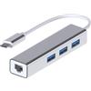 MMOBIEL USB C a Adatt.USB 1000 Mbps (1Gbps) Ethernet RJ45 USB 3.0 3 porte Ult. Slim hub per MacBook Air/Pro iMac Acer Lenovo Asus HP Samsung Huawei iPhone 16 & iPhone 15 USB Mobile HDD - Argento