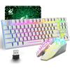 LexonElec Combinazione mouse e tastiera da gioco wireless, 87 tasti arcobaleno retroilluminazione a LED batteria ricaricabile da 3800 mAh sensazione meccanica mouse muto impermeabile RGB (White)
