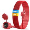 YIDE Prolunga da 4 m, in gomma per esterni, con spina Schuko, per esterni, IP44, cavo di prolunga H05RR-F 3G, 1,5 mm², 3500 W, cavo elettrico esterno con cappuccio protettivo, rosso