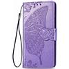 Dedux Portafoglio Custodia per Motorola Moto G8 Power Lite, Cover per Custodia a Farfalla con Fiore di Rosa in Rilievo [Funzione Stand] [Slot Cart] [Chiusura Magnetica], Dotata di Cordino. Viola