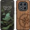 kwmobile Custodia Compatibile con Xiaomi Redmi Note 14 PRO 5G / Poco X7 Cover - Back Case in Legno con Bumper in Silicone TPU - Bussola Vintage Marrone Scuro