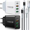 Acezeek Caricabatterie USB C da 35W [aggiornamento a 4 porte],2 blocchi di ricarica rapida con caricabatterie da parete,2 cavi C da 6,6 piedi,adatto per Samsung/LG/iPhone/Google Pixel ecc(bianco e nero)