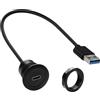 QIANRENON Adattatore di montaggio da USB 3.0 a USB C, cavo corto da 5 Gbps, USB 3.0 a tipo C, filettatura di fissaggio, 5 V/3 A, per cruscotto, desktop, 30 cm