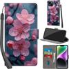 PHINIENLAND Cover per iPhone 15 Plus custodia portafoglio Fiori | 3 scomparti carte, 1 tasca banconote, Chiusura magnetica, Supporto, Pelle PU flip cover per iPhone 15 Plus