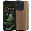 kwmobile Custodia Compatibile con Apple iPhone 14 Pro Cover - Protezione in Legno per Smartphone - Back Case con Bumper in Silicone TPU - marrone scuro legna